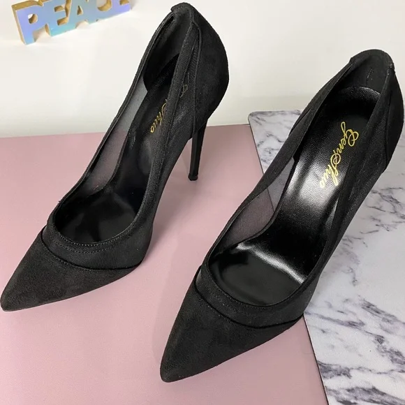 Boutique Mesh & Faux Suede Black Stiletto Heels Size 7 - Picture 3 of 7